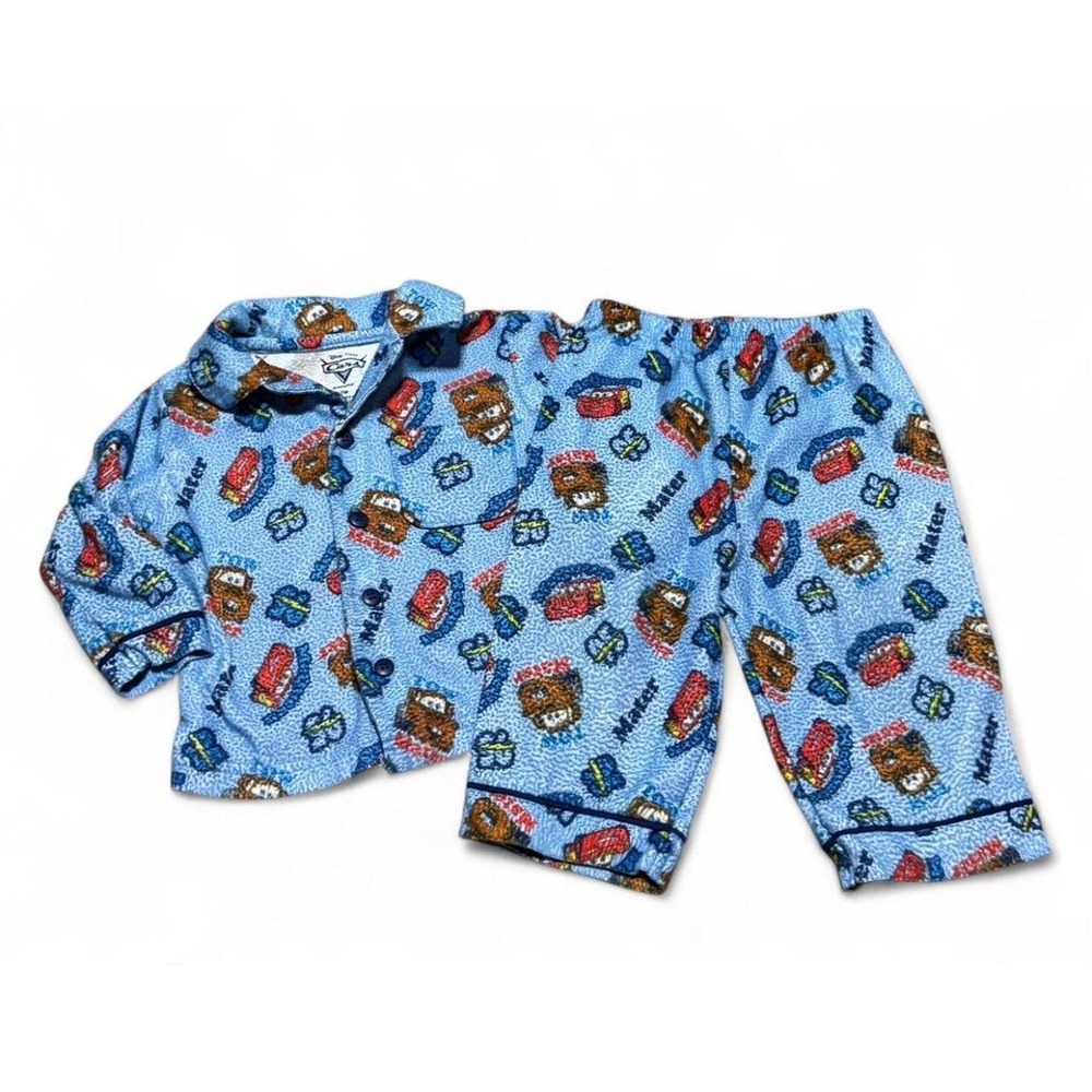 Y2k Disney Pixar Cars Lightning McQueen Boys Pajama Set Button Up 12 Months